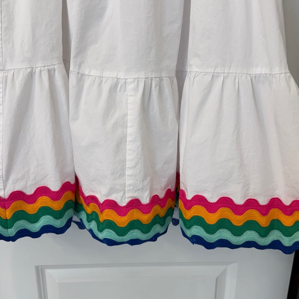 NWT Crown & Ivy White Sleeveless Tiered Swing Dress with Multicolor Hem Size XL